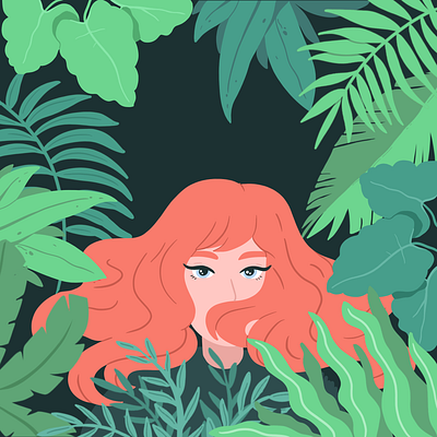 Peek-a-boo 2d illustration botanical botanical illustration cartoon characterdesign comicart design digitalart flat forest ginger hair graphic desgin illustration minimal art plants vector wild