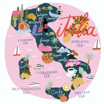 Italia illustrated map illustration