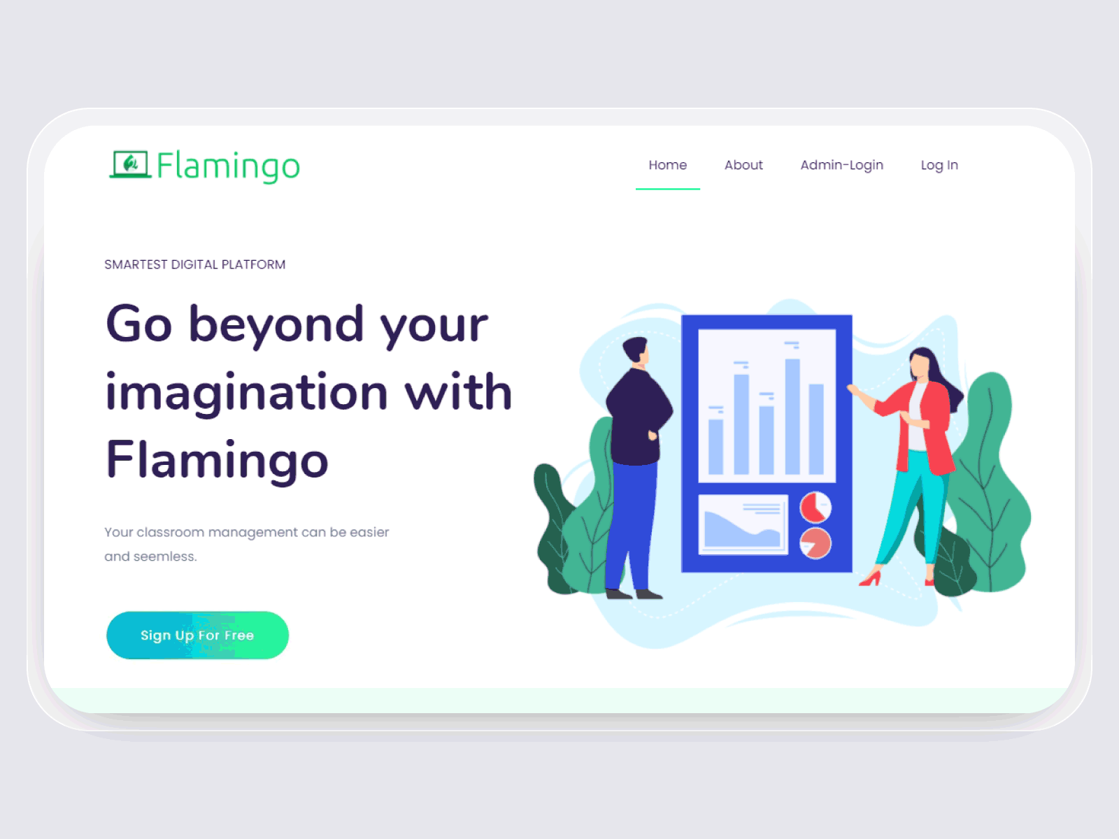 Flamingo Landing Page Web Design art branding cartoon character color corporate design homepage illustration landing page minimal ui