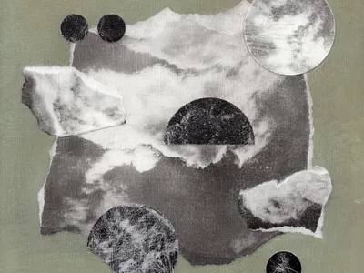 Up In The Clouds acylic analog circles collage design geometry glue halftone illustration painting paper texture