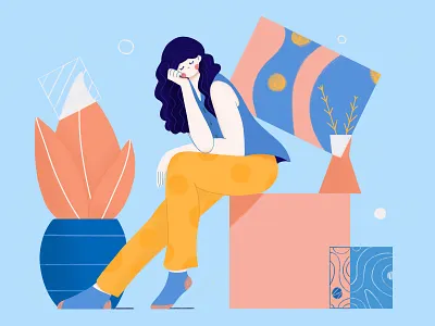 Thoughts balance character design emotions flat girl illustration illustrator pattern photoshop plants stylized