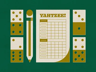 Yahtzee! design dice game grunge illustration mid century modern pencil retro score card stylized texture vintage yahtzee