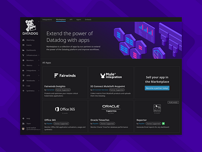 Datadog Marketplace app app store billing clean design design ecommerce grid integration interface layout marketplace product design store ui ux