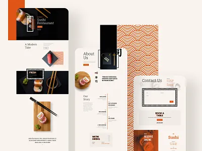 Sushi Restaurant Layout pack | Divi app colorful creative customization design divi food illustration japanese landing page layout pack minimal model page builder restaurant sushi theme trend web website