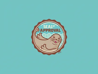 Seal of Approval animal approval approved badge cute design halftones happy icon illustration minimal patch pun seal seal of approval sealife thumbs up underwater vector waves