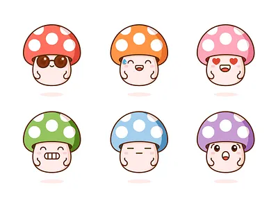 Mushrooms cute design facial expressions graphic illustration kawaii mushrooms vector