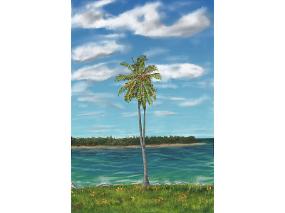 Christmas Card - Day beach card christmas christmas card clouds design digital art digital illustration editorial art editorial illustration florida graphic design illustration lights miami ocean palm tree sea sunny winter