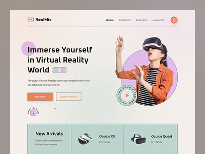 RealMix - VR Store Landing Page 3d ecommerce gadget headset homepage landing page metaverse oculus product technology video virtual experience virtual reality visual design vr vr store web design website