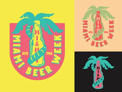 Miami Beer Week Logo badge beer beer bottle branding craft beer design florida graphic design illustration lockup logo miami palm tree type typography