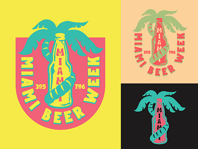 Miami Beer Week Logo badge beer beer bottle branding craft beer design florida graphic design illustration lockup logo miami palm tree type typography