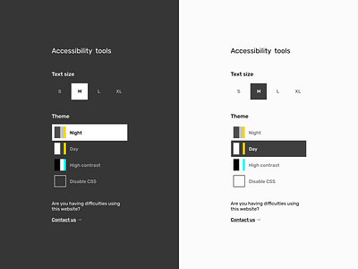 Accessibility tool sidebar a11y accessibility custom customization dailyui day high contrast night settings sidebar theming tools ui