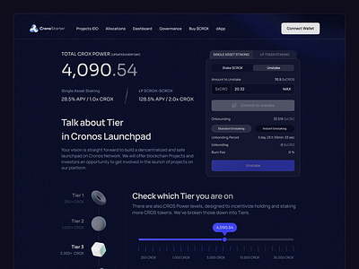 Launchpad for CRO Blockchain — CronoStarter avalanche blockchain cronos crypto cryptocurrency dapp dark ui dex ido launchpad solana token uiux user interface website ux