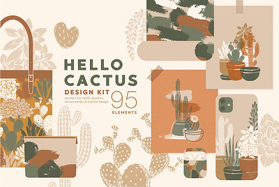 HELLO CACTUS — succulent design kit banner cactus clipart design design kit elements graphic graphic design graphic elements graphics hello cactus patterm patterns poster poster design seamless shape simple succulent watercolor