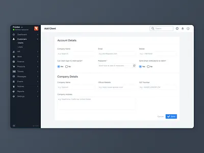 Worksuite Client Form UI admin dashboard admin panel crm dashboad dashboard design forms input input field product design ui user interface