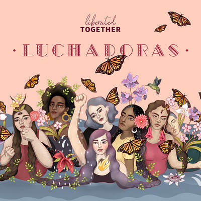 LUCHADORAS ale de la torre art digital art digitalart drawing editorial art editorial illustration flower flowers illustration mixed media pink womanpower