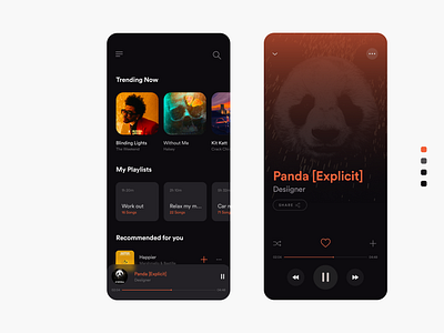 Music player UI Design android appdesign appui appuidesign blackui darktheme darkui mobileapp music musicplayer uidesign uiux