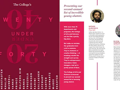 The College Magazine - 20 Under 40 design publication