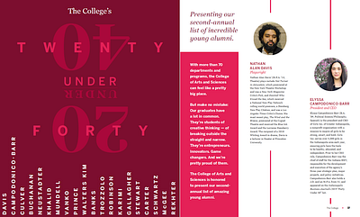 The College Magazine - 20 Under 40 design publication