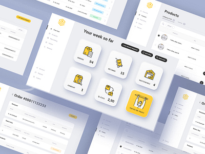 Dashboard UI blackandwhite clean dashboard greyshades icons logistics management app minimalistic neumorphism uiux user interface visual design web app yellow