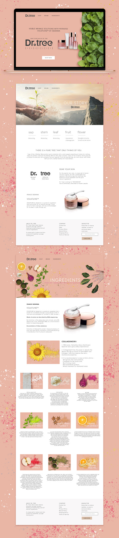 Dr Tree presentation web cosmetic green mainpage mint peppermint pink skincare website