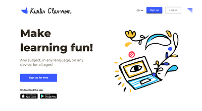 Kurtis Classroom classroom education figma illustration landing landingpage learning learning app ui ux visualdesign