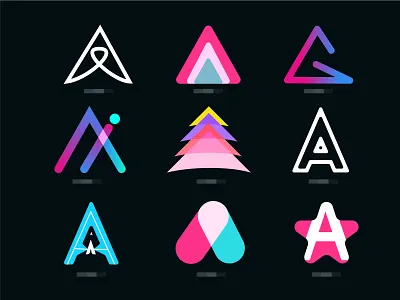 Collection of letter a logo design 3d logo abstract app branding colorful creative design flat icon logo design logotype typography
