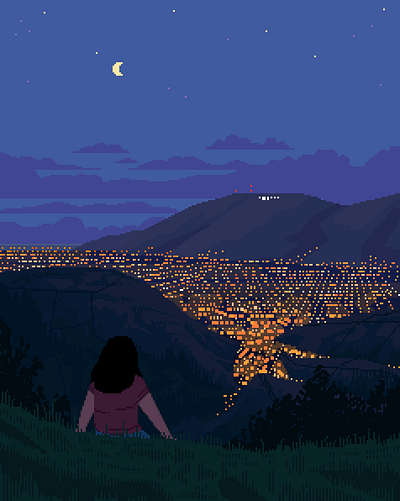 Cityscape blue brasov character chill cityscape contrast dusk hour illustration lights mellow moody mountains pixel pixelart pixelartist scenery summer