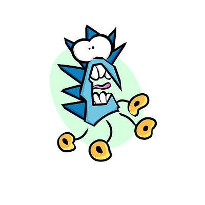 Scared blue hedgehog on wheels in retro vector style 2000s abstract animal cartoon character design concept distortion horrified horror illustration imitation logo panic retro running away stylization surreal toy vector wheels