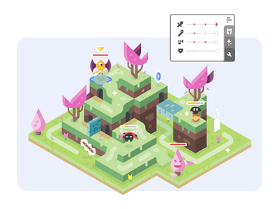 Rolling Hills battle design games illustration isometric landscape monsters nature stats vector