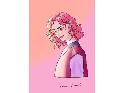 Painting practice 卷发女孩 girl illustration pink