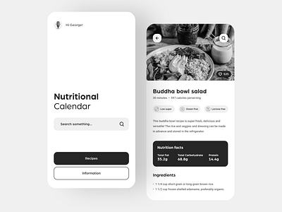 Nutritional Calendar - UX project appdesign application blackandwhite calendar concept design diet health healthcare high fidelity nutritional project ui uidesign ux uxdesign uxresearch uxui wireframes
