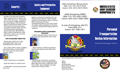 Camp Humphreys Personal Transport Device Info/safety brochure branding brochure design graphic design illustration typography vector