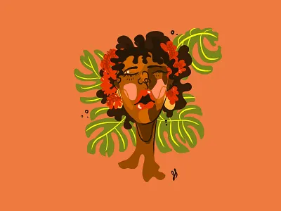 She Sings design face illustration people poc portrait stylized tropical vector woman portrait
