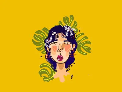 She Observes design face illustration people portrait stylized tropical woman portrait