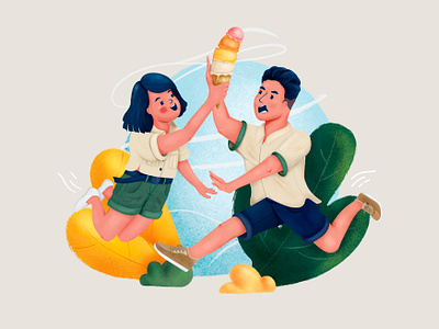 Ice Cream Craze boy bushes character character design couple cute design fun girl grain graphic design ice cream illustration illustrator jumping love organic people texture woman