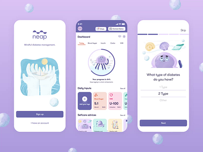 Neap - mental health mobile app for diabetics animation app design application application design health illustration mental health mentalhealth mobile app mobile app design mobile design mobile ui mobileapp motion design ui ui design ux design uxui