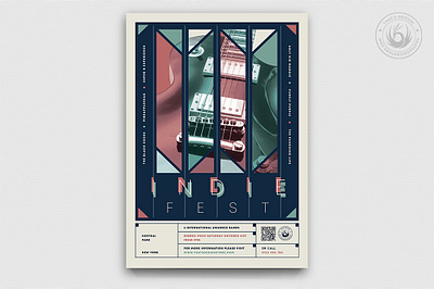 Indie Fest Flyer Template V7 album alternative band concerts design fest festival flyer gig guitar indie live music photoshop pop poster print psd rock template