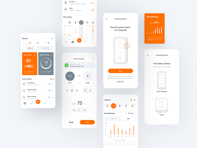 The Baby Tracker Mobile App activity analysis app chart dashboard device diagram feeding fit fitness app health illustration netguru onboarding orange planner schedule setup tracker tracking