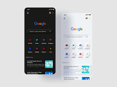 Chrome Neumorphic UI appdesign dailyui dark mode design google chrome interaction design minimal mobile neumorphism stark trent ui ui inspiration uiux uiuxdesign user interface design