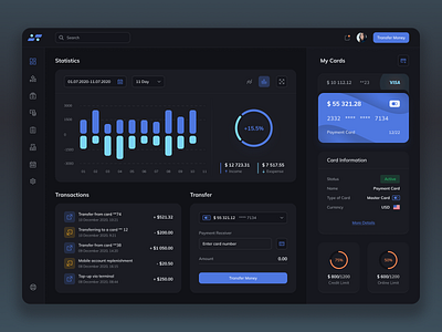 Bank - Dashboard bank chart credit card dashboard design finance interface money payments statistics transactions transfer ui ux web