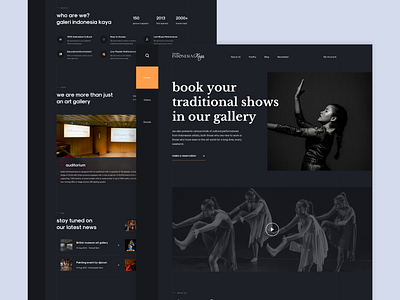 Galeri Indonesia Kaya - Landing Page Exploration black clean dark design gallery art landing page museum orange ui user experience user interface ux web design