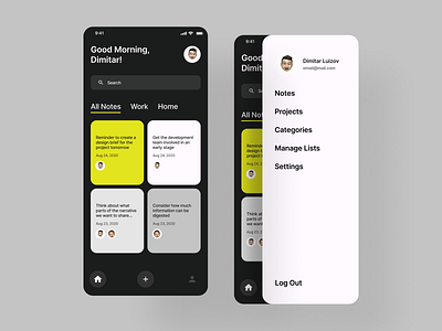 Notes Taking App app color scheme dark app dark mode dark ui design diary icon minimal notebook notes app trendy trendy design ui ux