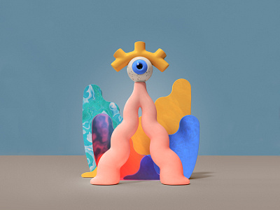 Hello Dribbble 3d 3d artist cinema4d eye illustration materials render set design totem yellow