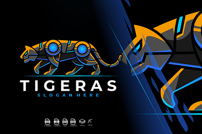 Mecha Robotic Tiger Logo Design 3d animal animal art animal illustration animation branding cyber design futuristic graphic design illustration jungle logo mecha motion graphics robotic tiger tigers ux vector