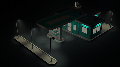 Asset Forge Daily Build: GasStation Angle1 Night 3d art asset forge blender3d gas station illustration low poly render