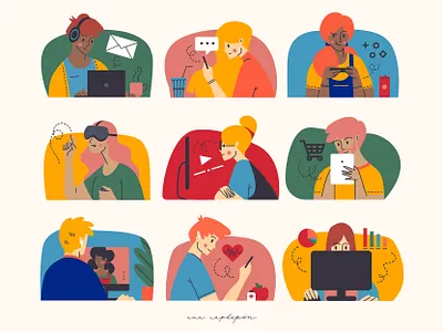Digital people collection analytics design digital flat flat design gaming graphic design illustration illustrator inbox millennial minimal online online shopping remote streaming telemedicine vector vr work from home