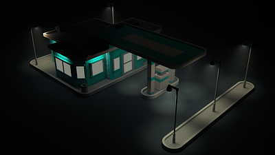 Asset Forge Daily Build: GasStation Angle2 Night 3d art asset forge blender3d gas station illustration low poly render