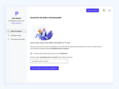 Ouverture de lettre recommandée app application branding clean ui daily ui design forms illustration letter mail pixel perfect platform ui ux ux ui ux design vector web web app