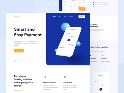 Banking Platform - Landing Page app banking banking app blue clean clean design dailyui dashboad design finance ios simple transaction ui white yellow