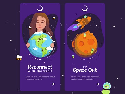 Podcast App Welcome Screens app app onboarding design flat illustration illustration jakeux mobile mobile app nature planets product design space tutorial typogaphy ui ux vector web welcome screen welcome shot